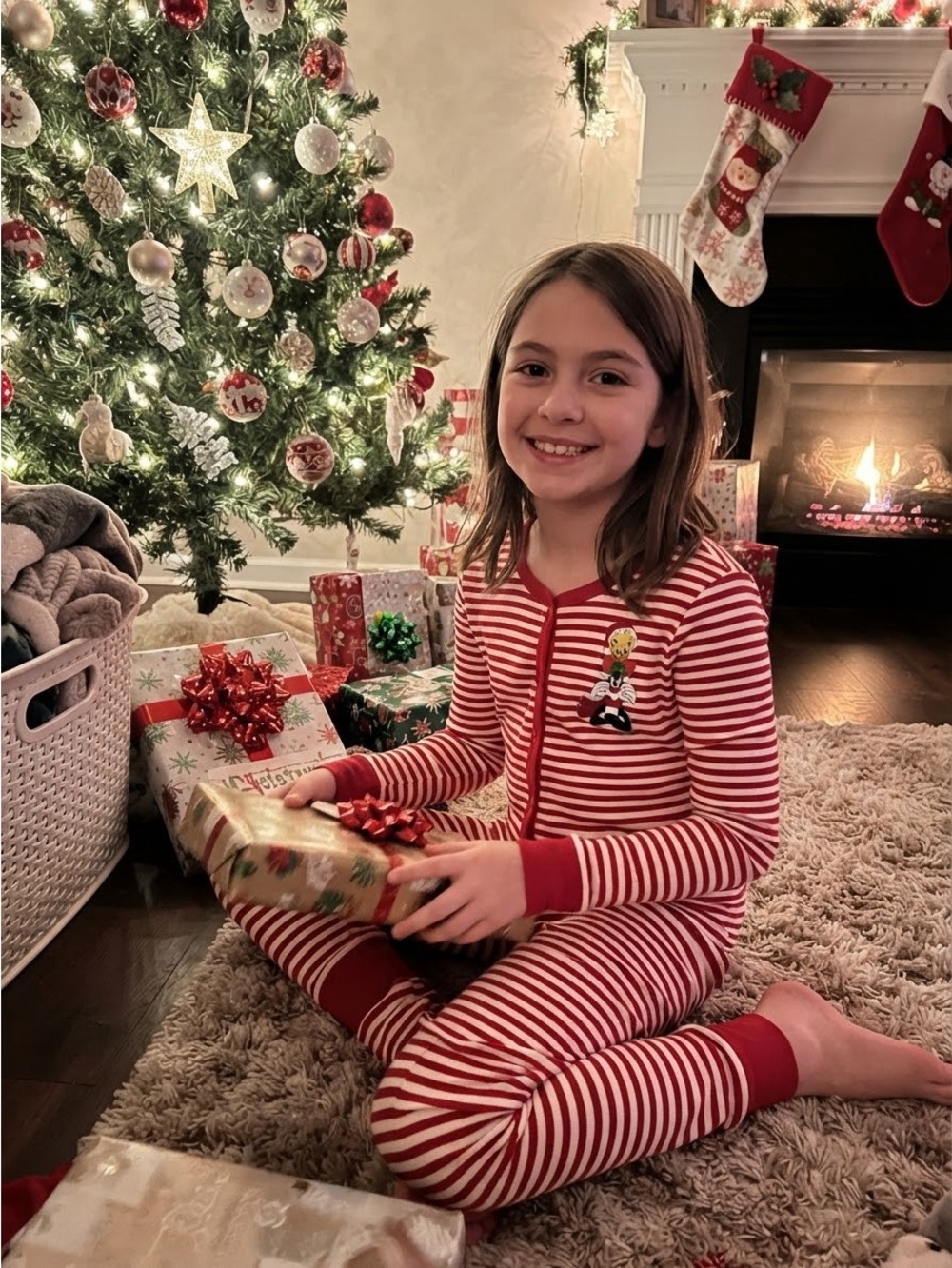 Vintage Warner Brothers Bros. Sylvester Tweedy Christmas Striped Pajamas Sz L